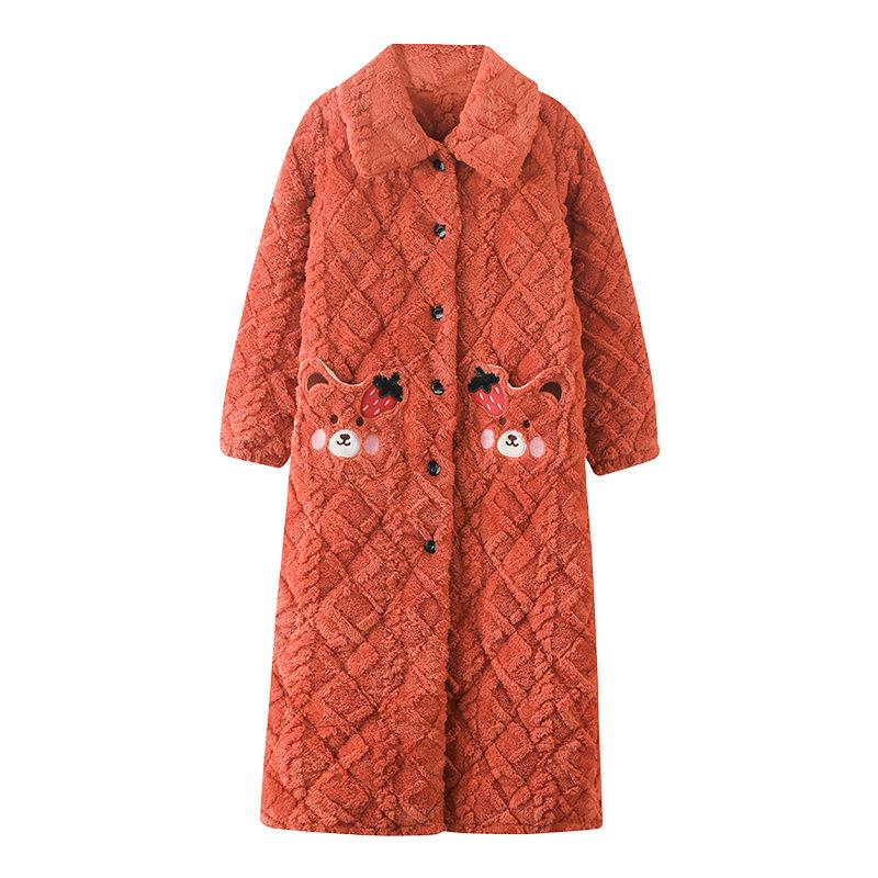 

Женский длинный стеганый флисовый халат с капюшоном - Толстый, теплый и на пуговицах для осени/зимы Size XL