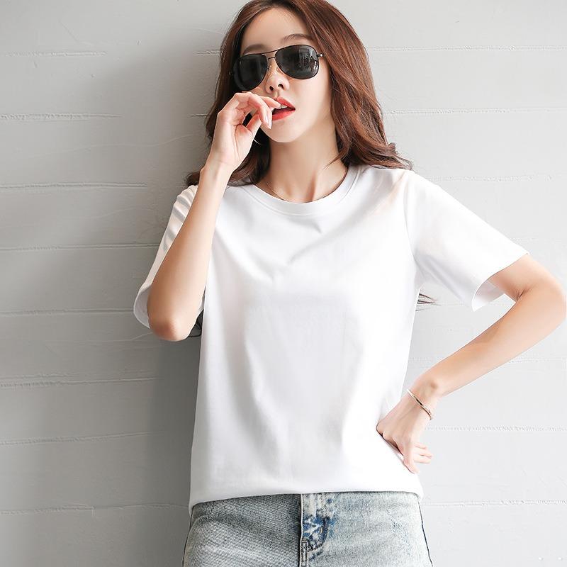 Summer new solid color cotton t-shirt slim white t-shirt women's thin short sleeves, white, collar T