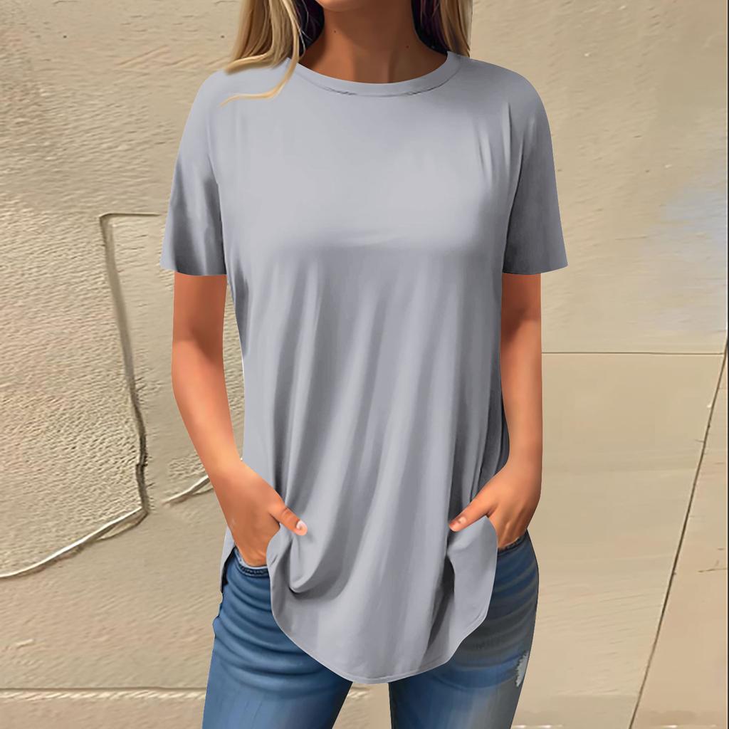Moda dame ocazional umăr pozitiv decolteu rotund culoare solidă cu mânecă scurtă pulover Top