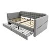 Upholstered Sofa Bed 90x190, Checkered Pattern, Storage Compartments On Sides, Two Drawers Under Bed, Guest or Single Bed, Velvet Fabric, Light Grey