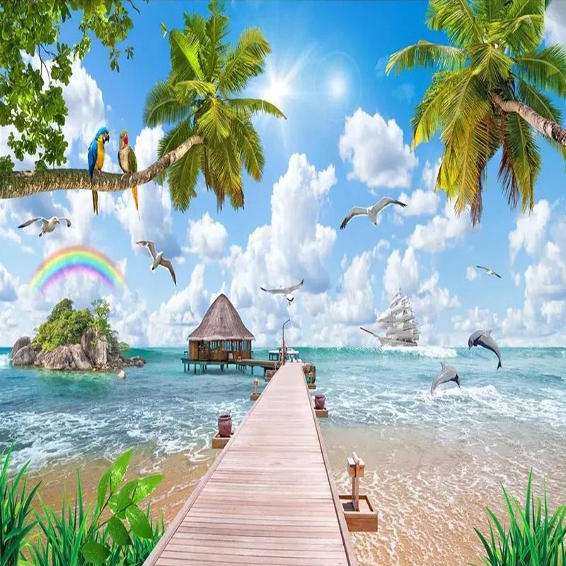 Custom Photo Wallpaper Modern Seaside Landscape Murals Living Room TV Sofa Bedroom Background Wall Painting Papel De Parede 3D