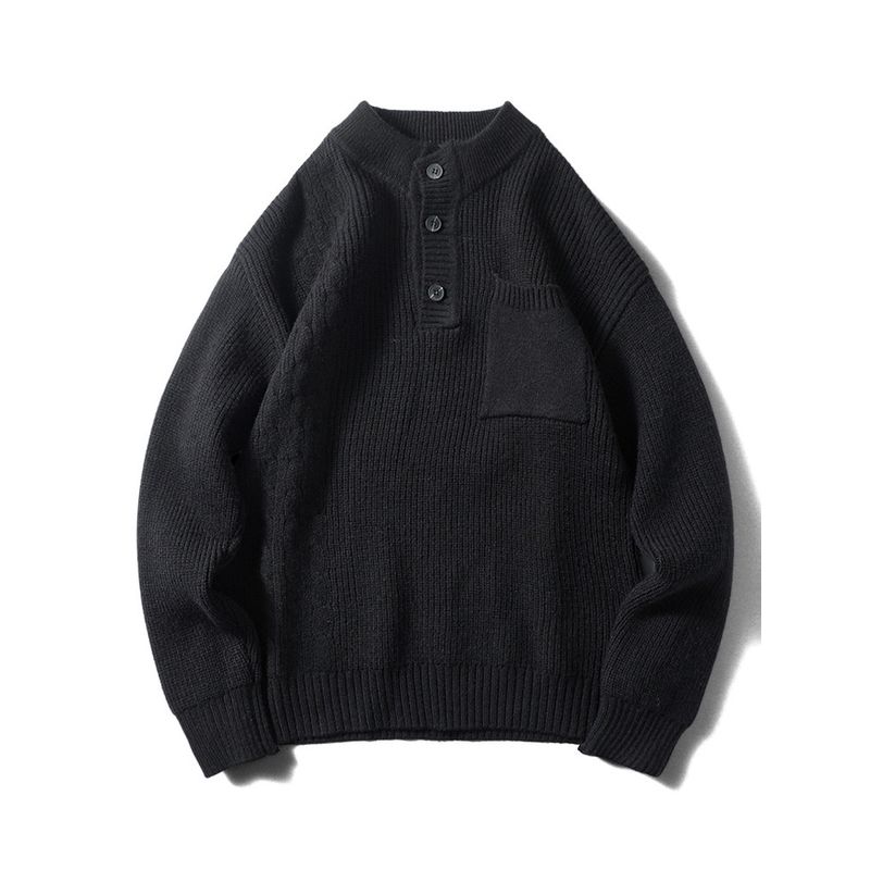 Japanese Retro Henry Collar Sweater for Men, Winter Half-High Collar Thick Knit, Export Quality, Casual Knitwear Jacket