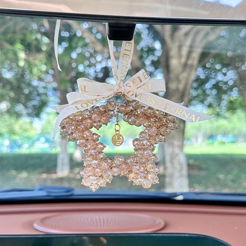 1pcs Car Pendant Creative Interior Rearview Mirror Decorative Car Pendant Crystal Five-pointed Star Decorative Car Pendant
