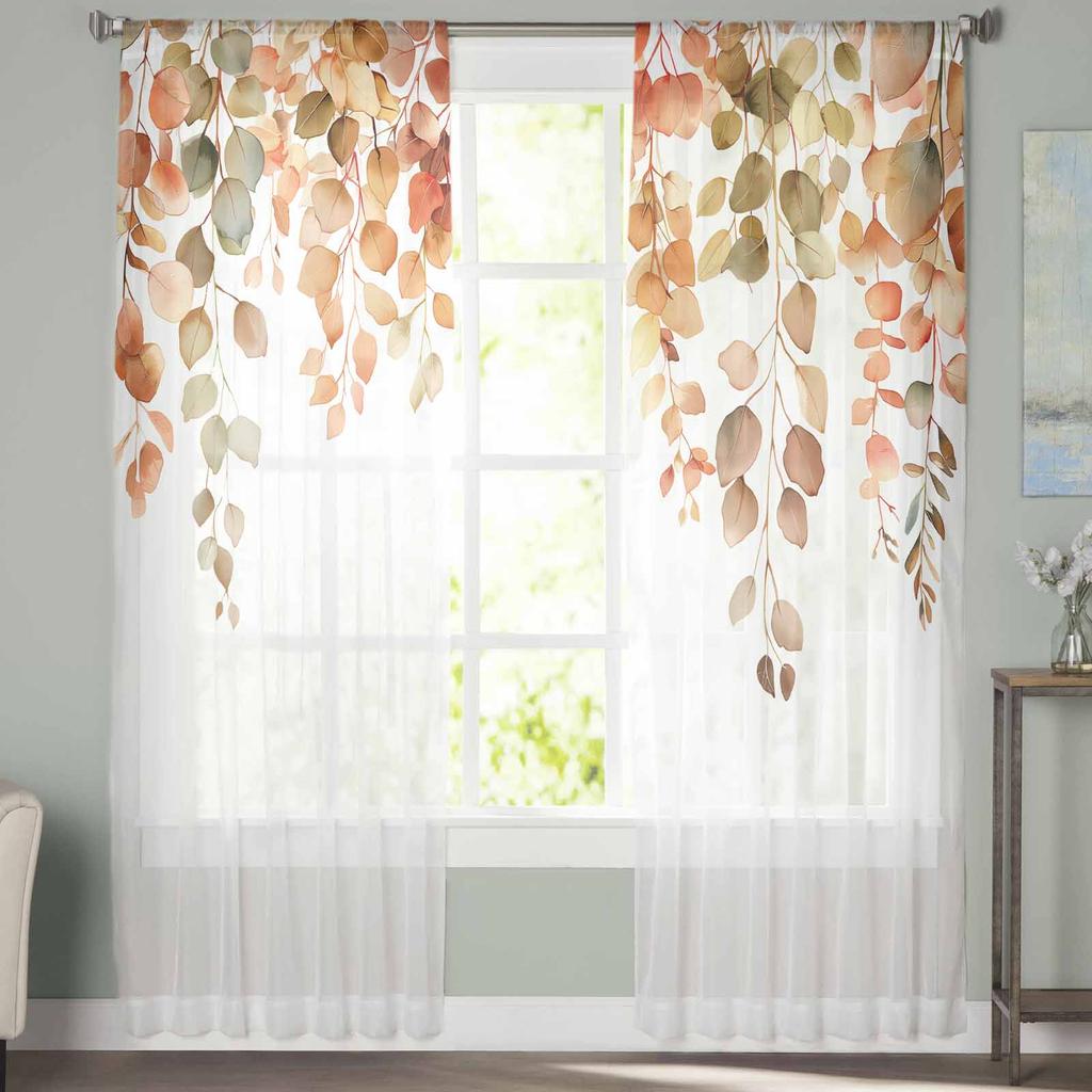 Herbst Aquarell Blätter Retro Transparente Vorhänge für Kinderzimmer Wohnzimmer Voile Fenster Vorhänge Tüll Vorhänge