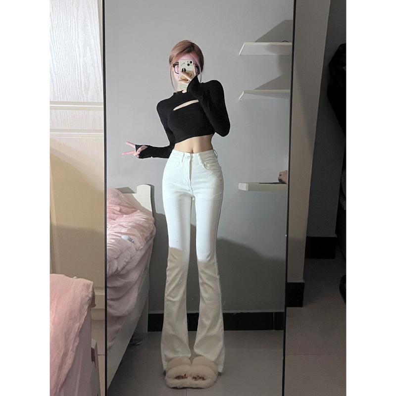 

American Hot Girl Slim Fit High Waist White Flare Jeans for Women - Autumn 2024 3XL