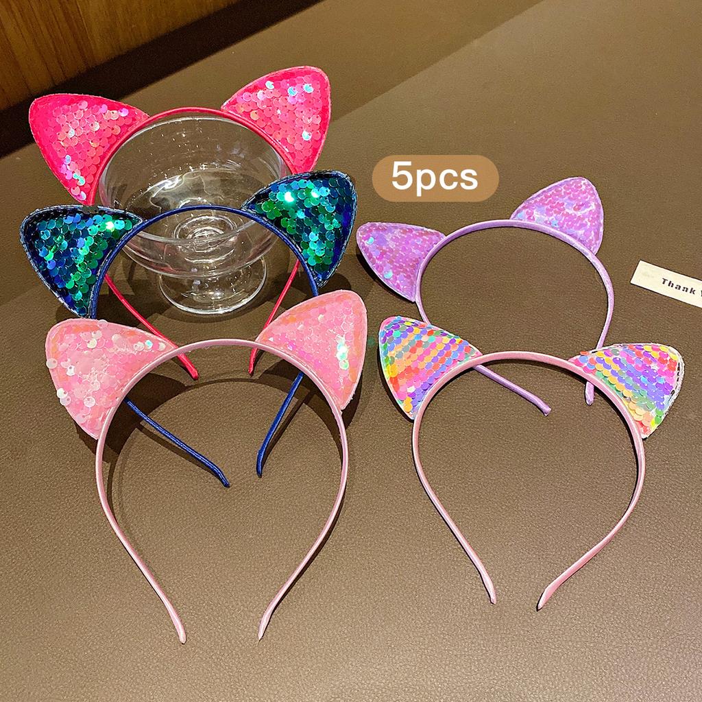 5 Cute Color Sequins Cat's Ears (Steamed Cat-ear Shaped Bread) Headband Sweet Hair Clip for Daily Use