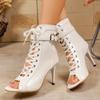 Sexy Fish Mouth Stiletto Sandals New Round Toe Open Toe Lace-Up Belt Buckle Zipper Non-Slip Heel Booties High Heel Pumps