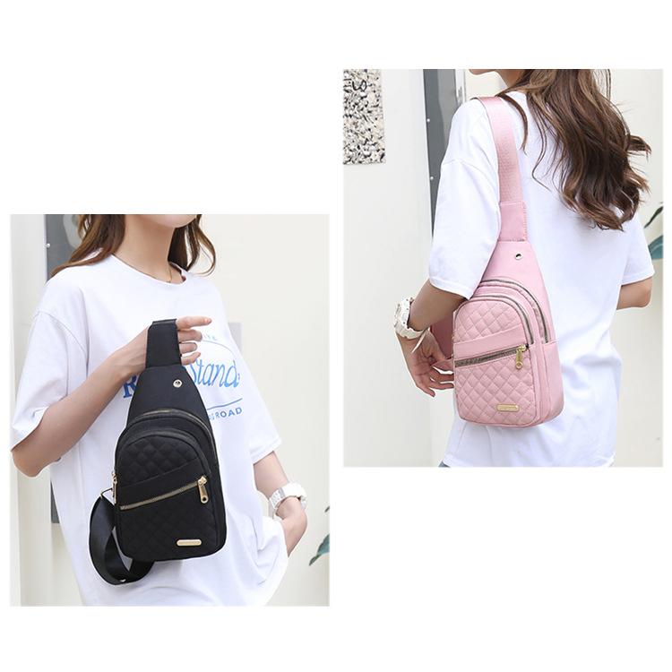Diamond Quilted Nylon Chest Bag, Multi Zipper Pockets Adjustable Wide Strap Women Crossbody Fanny Pack For Sports Travel Daily Use