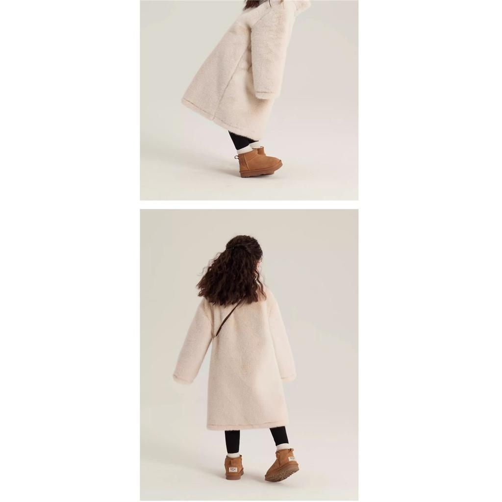 Girls Faux Fur Long Coat Stand Collar Plush Fleece Warm Thick Winter Kids Outerwear Full‑Zip Mid‑Length Fuzzy Overcoat For Little Girl