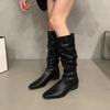 Thick heel pointed women's boots pleated pile boots 2025 autumn and winter new foreign versatile long knight boots thin boots