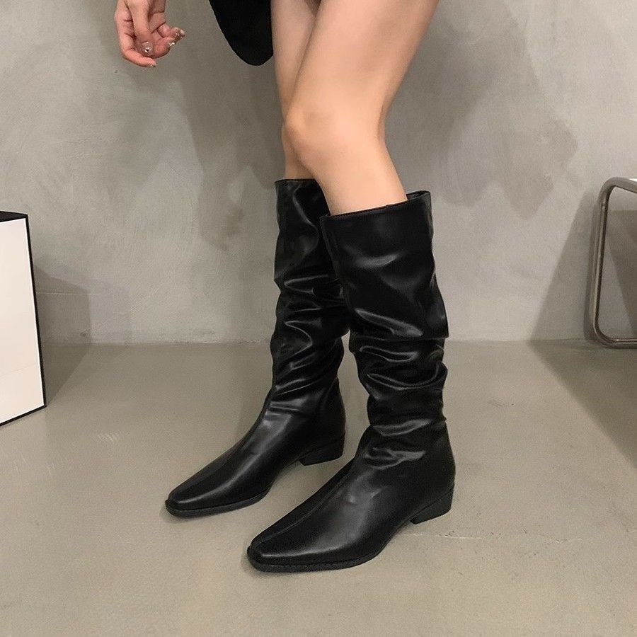 Heel but knee high knight boots western cowboy wind pile boots boots boots women's 2025 autumn and winter new