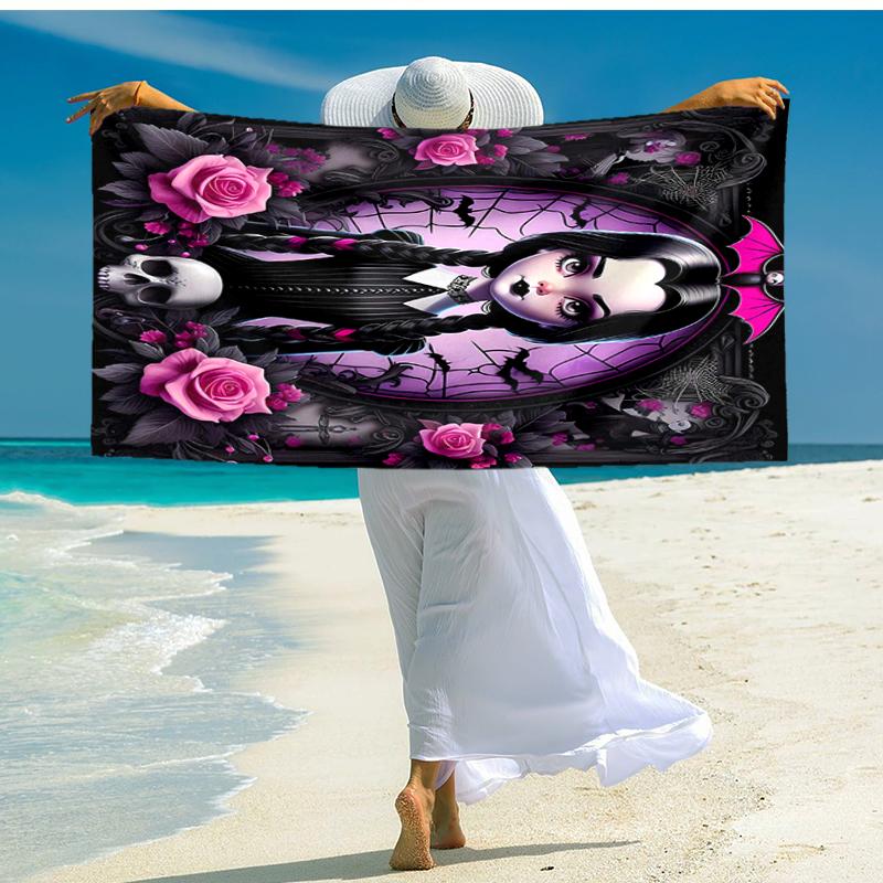 1pc Wednesday (4) Beach Towel, Comfortable and Thick, and Swimming/Bath/Picnic/Camping Towel, Suitable for Seaside Beaches