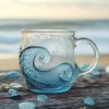Glass Coffee Mug Water Bottle Wave Design 300ml Coffee Mug with Handle for Kids Beach House Office Women Men Adults Home