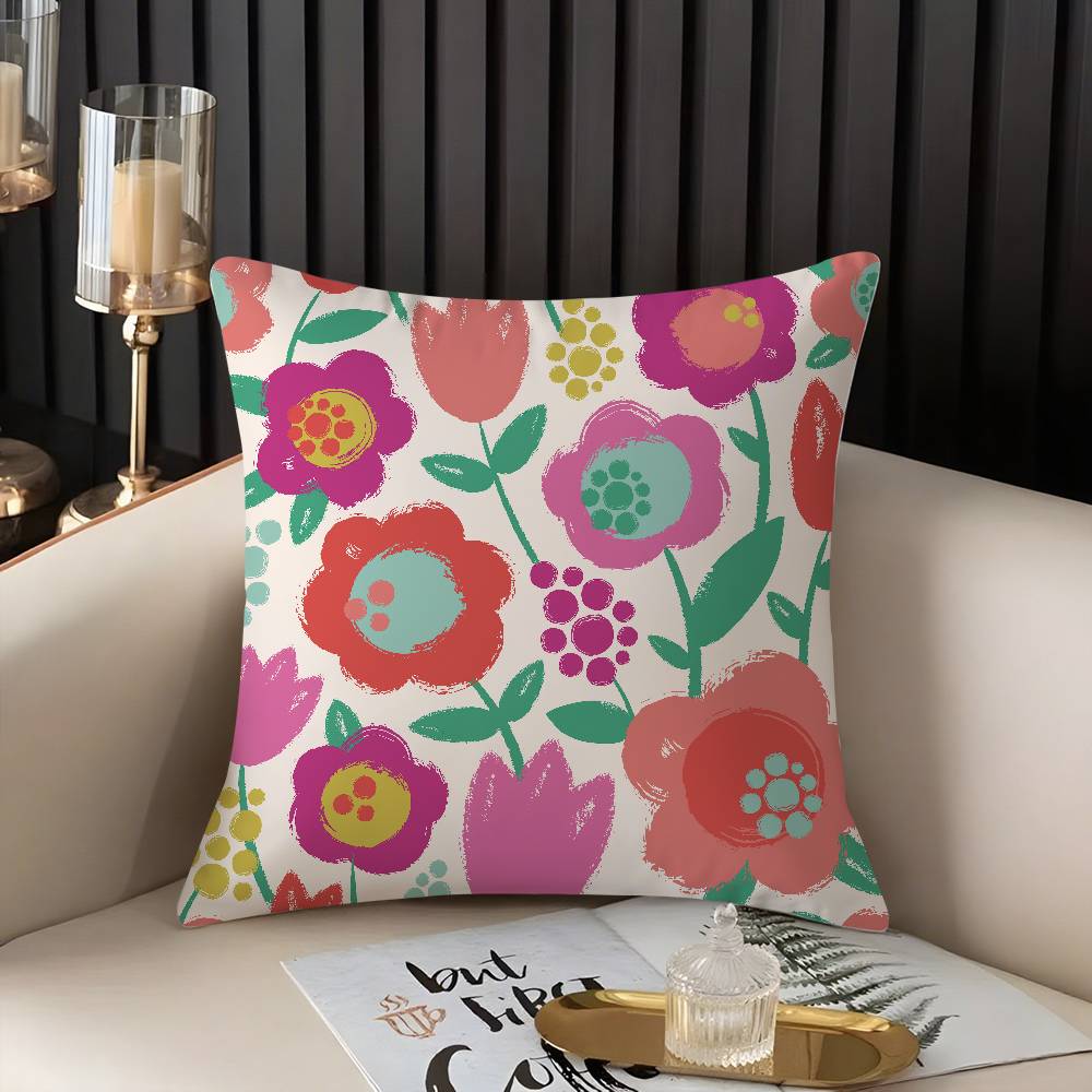 Pillow Case Colorful Flowers Home Dorm Chair Back Short Plush Double-sided Printing Office Nap Time Cushion Cover
