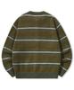 TRILLION Washable Hairy Striped Button Cardigan Knit_Khaki
