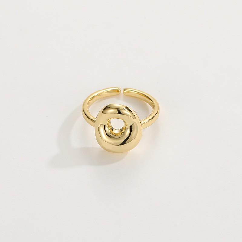 Adjustable Open Ring In 18K Gold Plated Copper With Q-Style Alphabet Letter Design Men Women