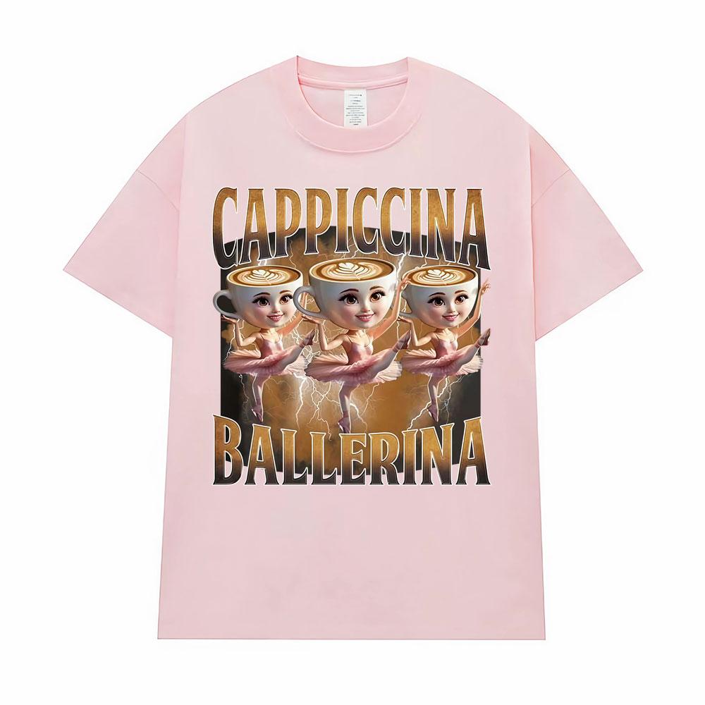 Baletnica Capuchina Śmieszne Kawa Mem Koszulki Mężczyźni Kobiety Lato Pop Vintage Krótki Rękaw Koszulki Estetyczne Codzienne Humor Koszulka