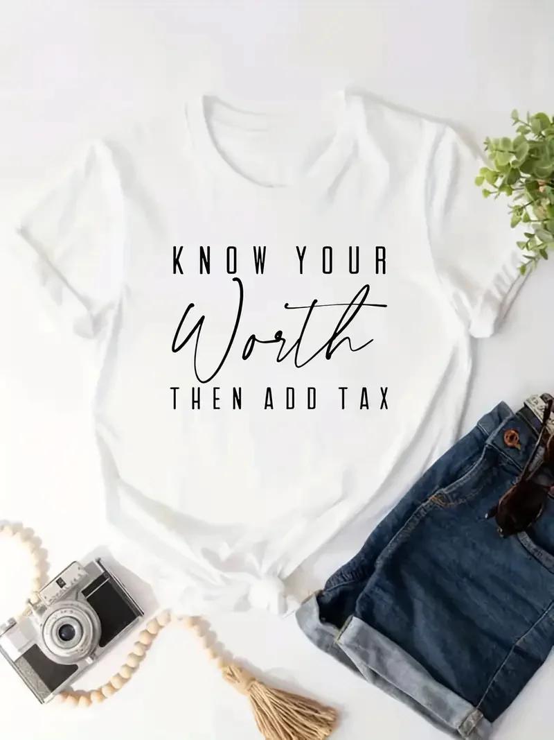 Worth Letter Print TShirt Short Sleeve Crew Neck Casual Top for Spring Summer Womens Clothing S