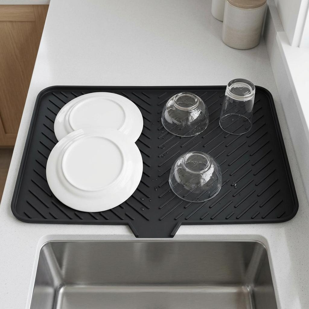 Silicone Drying Mat for Kitchen Large Non Slip Heat Resistant Drainage Pad for Dishes and Tableware