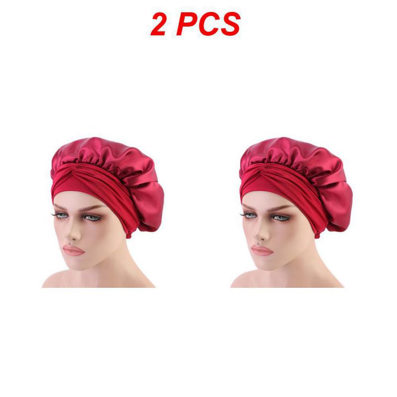 Adjust Solid Satin Bonnet Hair Styling Long Hair Care Women Night Sleep Hat Silk Head Wrap Shower Hair Styling Tool