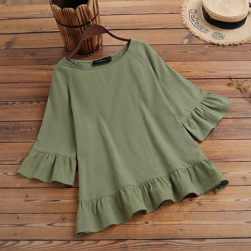 

ZANZEA Женщины O-образный вырез Оборки Рукав Блузка Топы Летние Свободные Повседневные Футболки #1