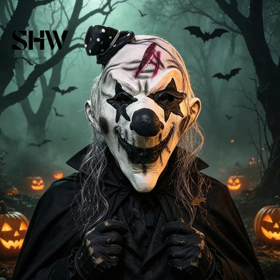 Sprzęt na imprezę Halloweenowy Straszny Lateksowa Maska dla Dorosłych, Straszny Rekwizyt Cosplay Clown, Przerażająca Pełna Maska na Głowę Kostium dla Dorosłych, Dom Strachów,