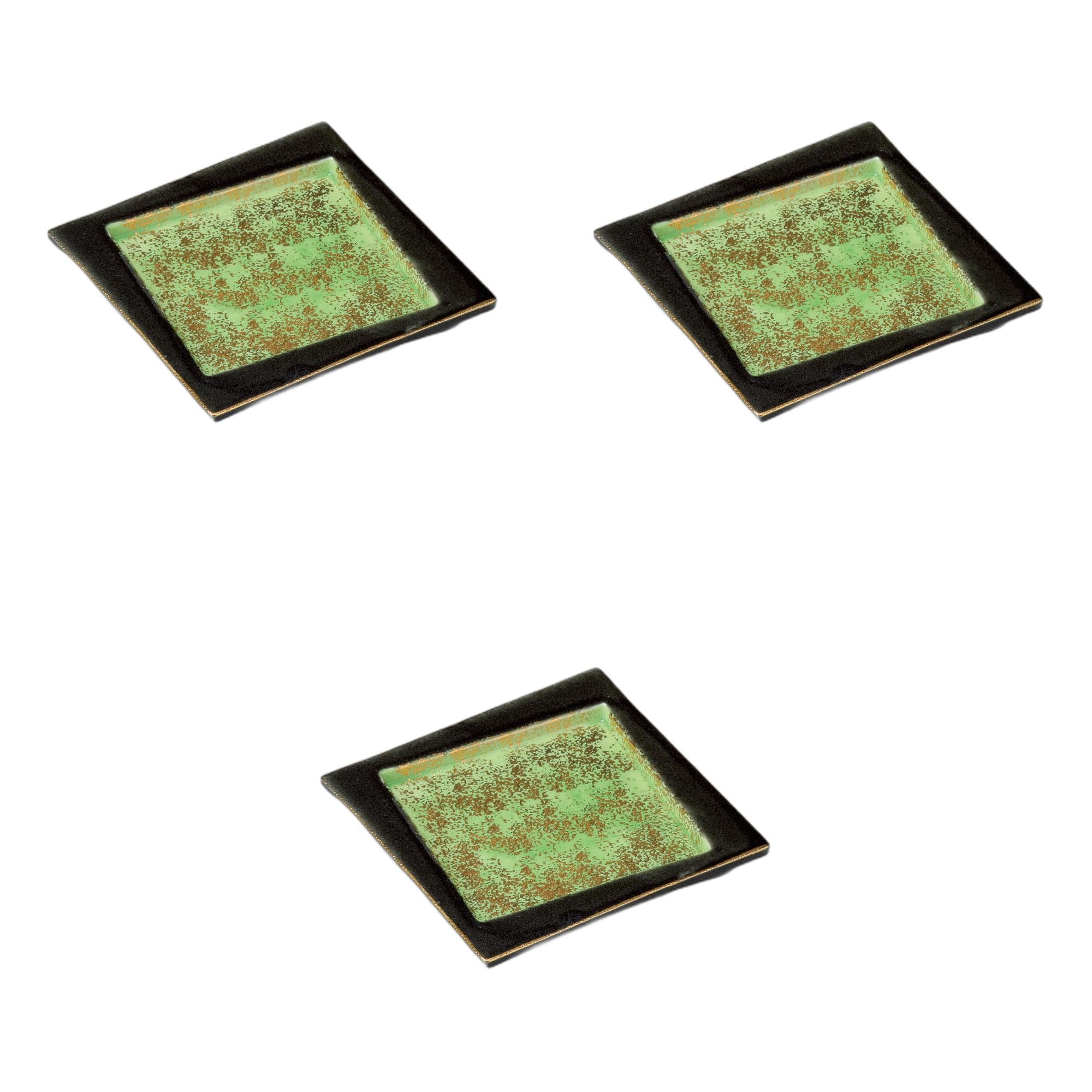 

Setomonohonpo (Setomonohonpo) Set of 3 Gold-Painted Green Kochi Square Plates [11.4 x 11.4 x 1.1 cm] | Square Plates, Ceramic