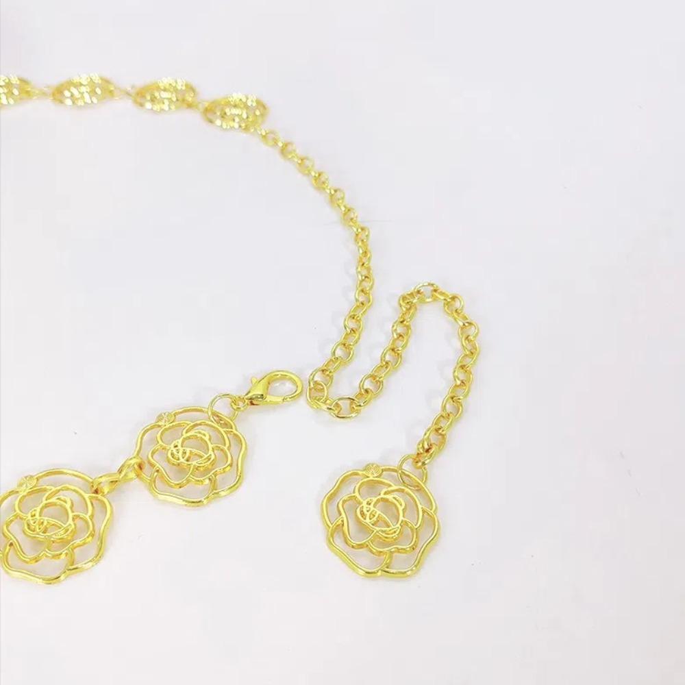 Rose Flower Waist Chain Adjustable Skirt Decoration Belt Fashion Flower Chain Belt  Women