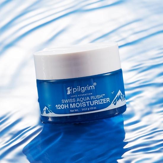 Pilgrim Swiss Aqua Rush™ 120H Feuchtigkeitscreme für das Gesicht| Hergestellt mit kraftvollen Feuchtigkeitsspendern-Swiss Aqua Rush™ & PatcH20®| 120 Stunden erhöhte Hydratation| 50gm