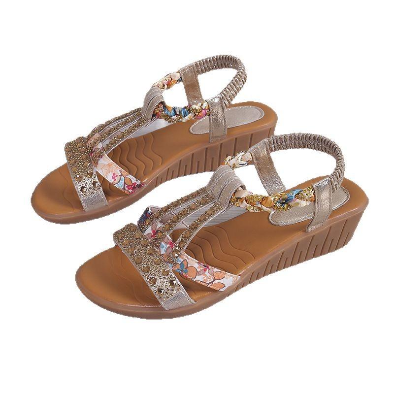 Sandalen mit Keilabsatz Damen Außenhandel Übergröße Sommer neu Keilabsatz Strandsandalen Europäischer und amerikanischer Ethno-Stil Fußbedeckung Damen Sand