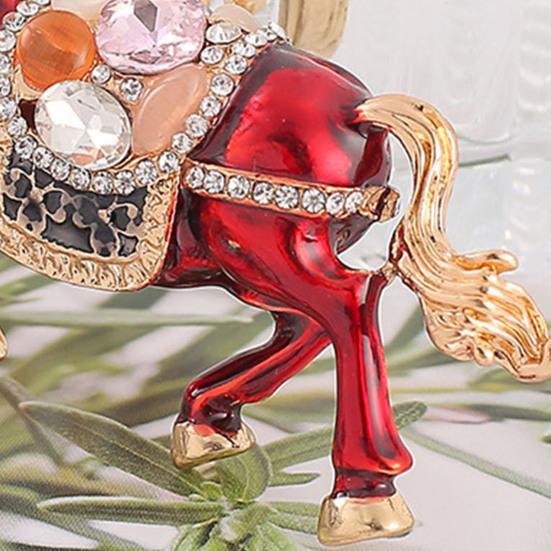 Keychain Sparkling Rhinestones Inlaid Galloping Horse Design Keychain Pendant Enamel Oil Drip Process Smooth Edges Spring Buckle Key Holder Backpacks