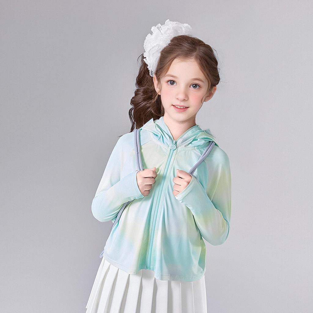 [Printed Ice Feel Hooded Sunscreen Clothing] Girls' 25 Summer Mid to Large Children's Summer Clothing Children's Thin Breathable Top