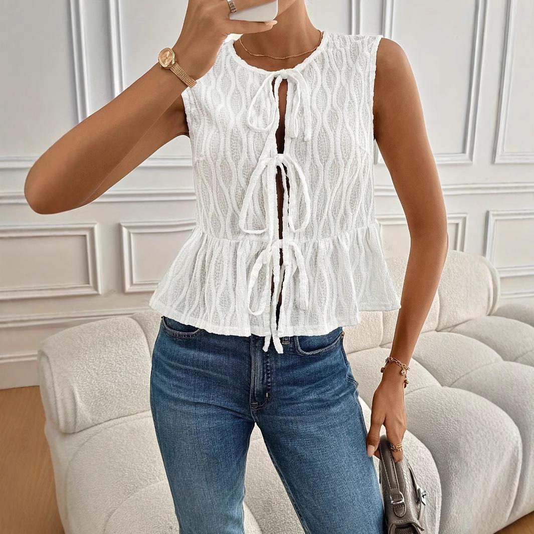 

Summer Front Tie Casual Crew Neck Fashion Vest for Women S белый