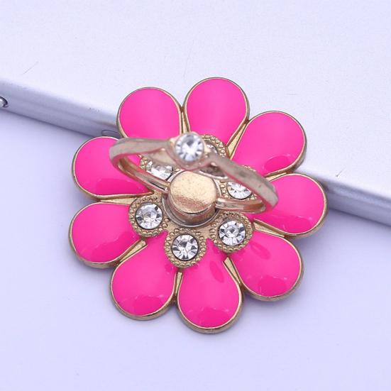 Finger Ring Holder Degree Rotating Metal Universal 360 Rhinestone Flower Shape Mobile Phone