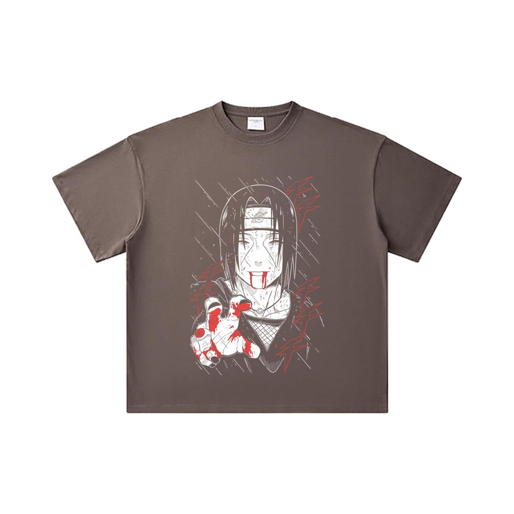 260 GSM Double Yarn 32 Count 100% Cotton Naruto V4 Itachi Print Unisex Heavy Cotton T Shirt