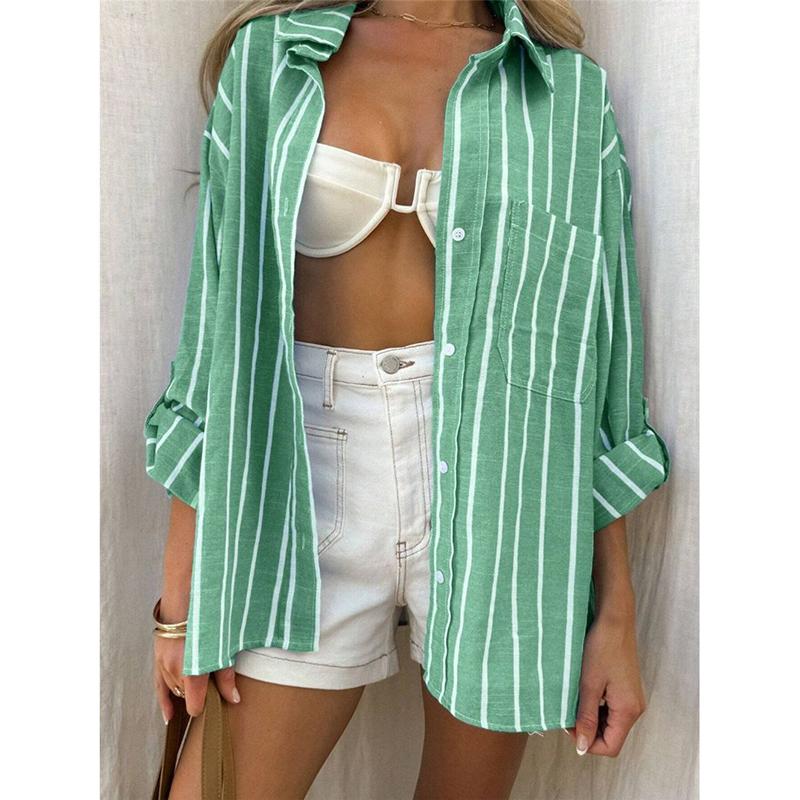 New Autumn Casual Loose Striped Long-sleeved Women's Shirt Vintage Elegant Lady Fashion Female Clothing