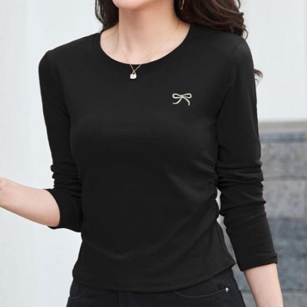 Navava Women S Ribbon PoinT Round Neck Long Sleeve T ShirT nT3053