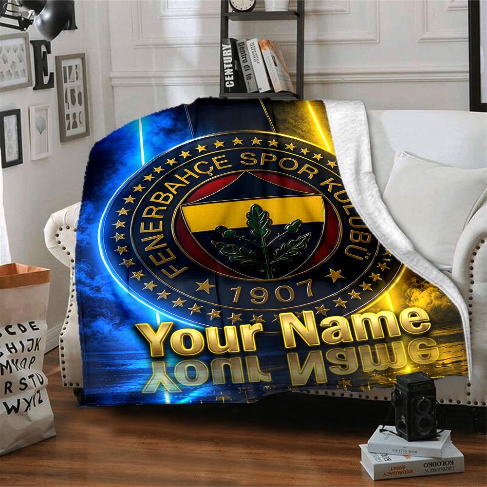 1pc Fenerbahçe Spor Kulübü Blanket with Custom Name, Gift, for Men and Women, Soft Blanket, Good for Sofa Bed Couch Travel, Lightweight Flannel Blanke