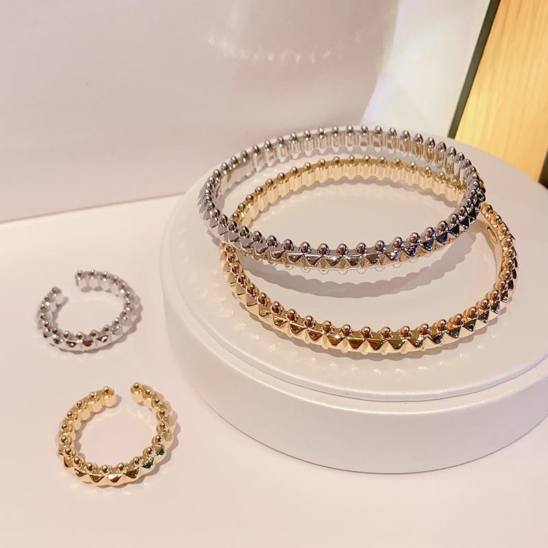 Riveted Stackable Gold-Plated Copper Bracelet Set with Micro-Inlays