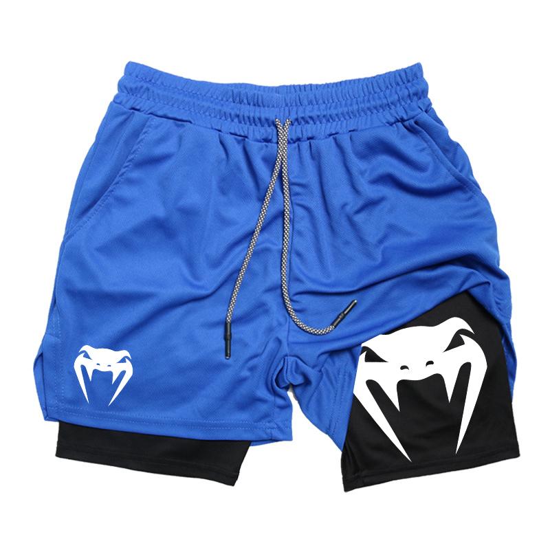 Snake Print 2 In 1 Workout Running Shorts for Men Gym Performance Shorts with Phone Pocket Towel Loop Sport Athletic Activewear