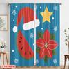 2pcs,2D Plane Printing Pattern Curtains Santa On Beach Chair with Fashion Glasses & Watermelon Durable 100% Polyester Fabric