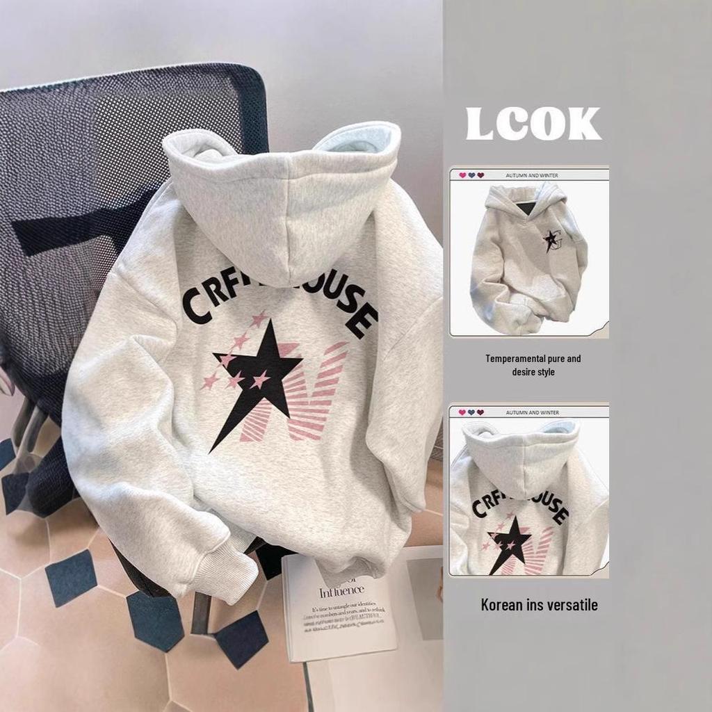 American High Street Fleece-Lined Hooded Sweatshirt: Autumn/Winter 2024 Thickened Trend for Couples