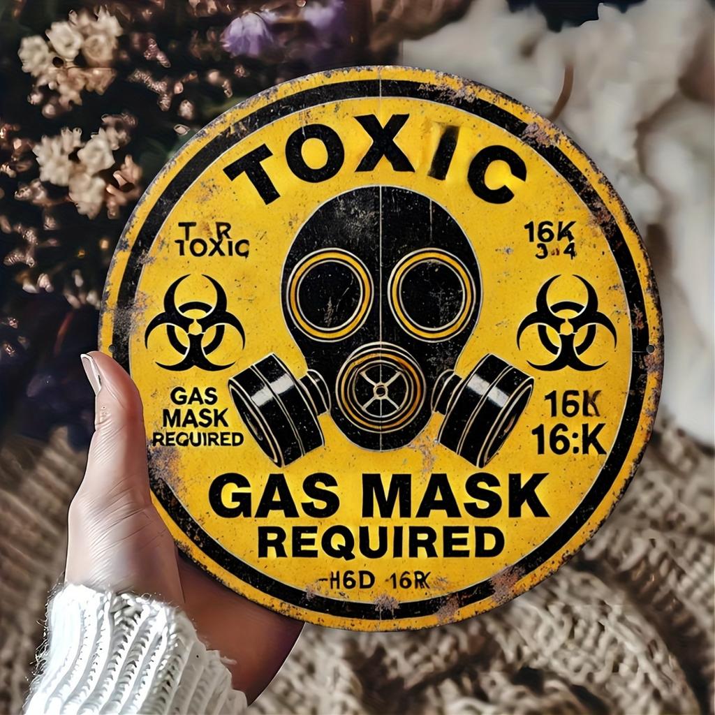 Tin Sign Toxic Gas Mask Required Print Vintage Durable Metal Plaque Wall Decor Home Office Bar Man Cave Wall Art