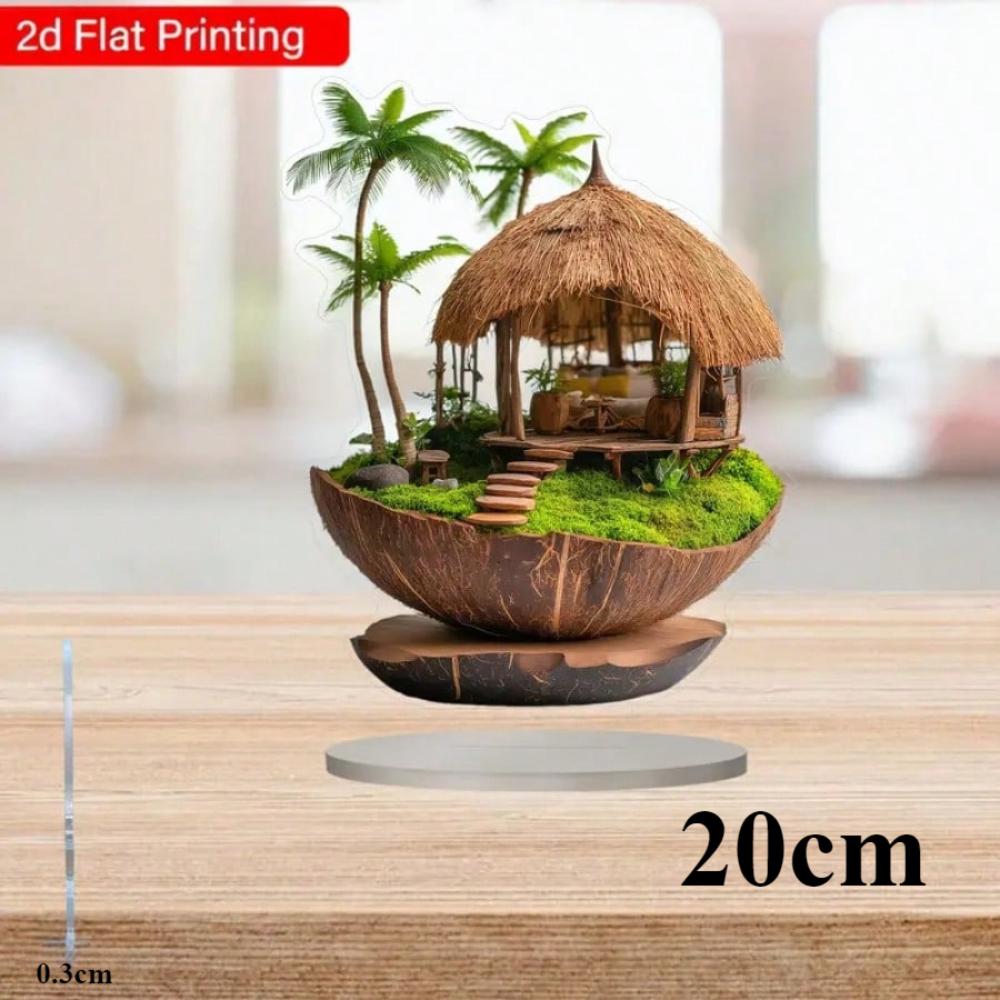 Retro grass house, 2D flat acrylic, tabletop decoration, ornaments, suitable for office, living room, party, Christmas, Halloween