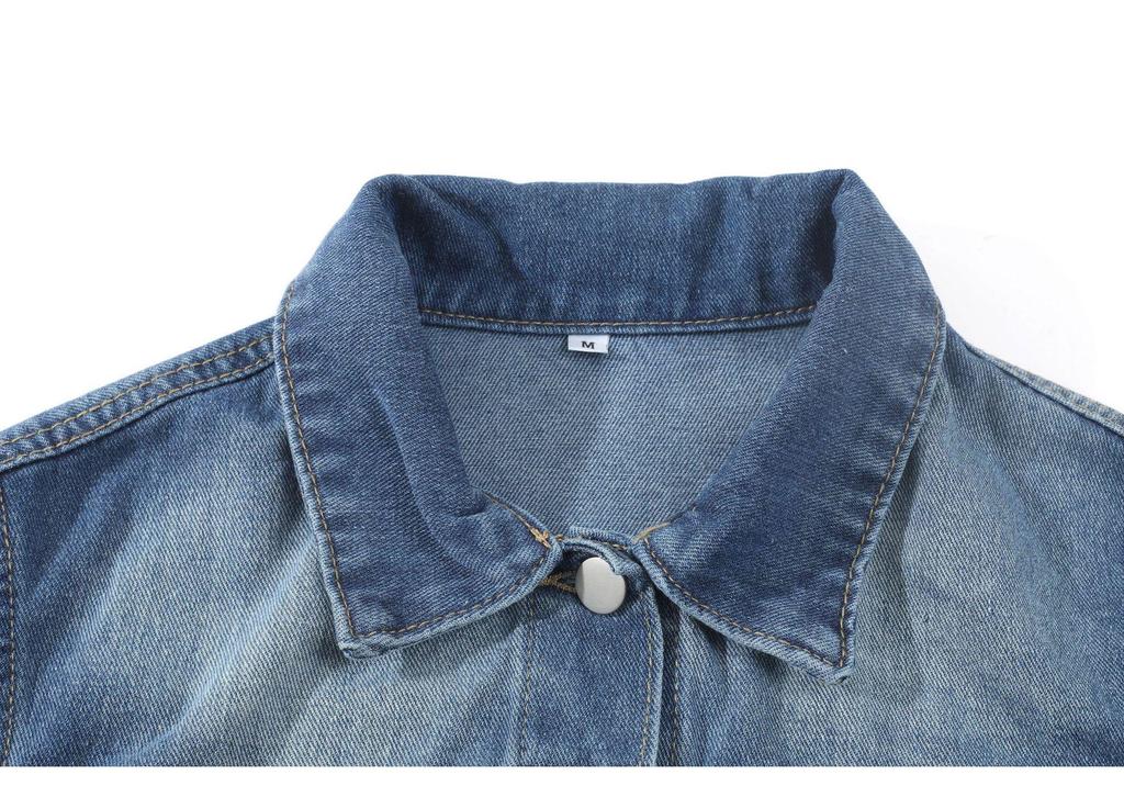 Women's Denim Lapel Jacket - Washed and Ripped, Long Sleeve, Non-Stretch, 2025 Collection.