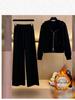 Luxury Velvet Hooded Cardigan & Wide-Leg Pants Set - Casual Autumn/Winter Fashion for Women