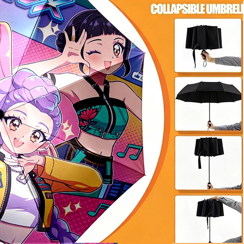 Custom Name Personalized Kpop Demon Hunter Print Umbrella, Auto Open Close, 8‑Rib Sturdy Frame, Commute Camping Hiking Use, Birthday Gift