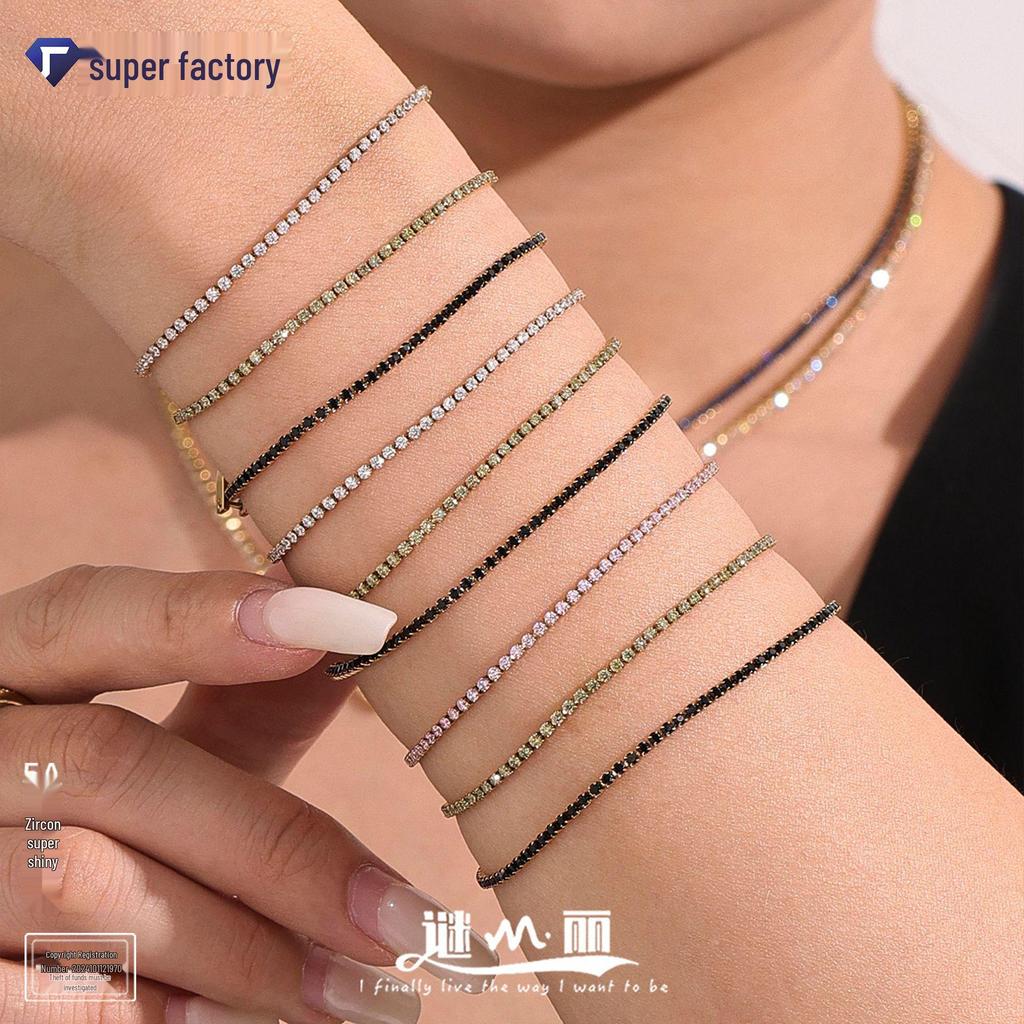 Mili Super Sparkle Diamond Thin Band Bracelet - 18K Gold Zirconium Stainless Steel Jewelry, Fashionable & Stackable.