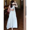 2024 Children's White Fairy French Spaghetti Strap Long Dress for Seaside Vacation