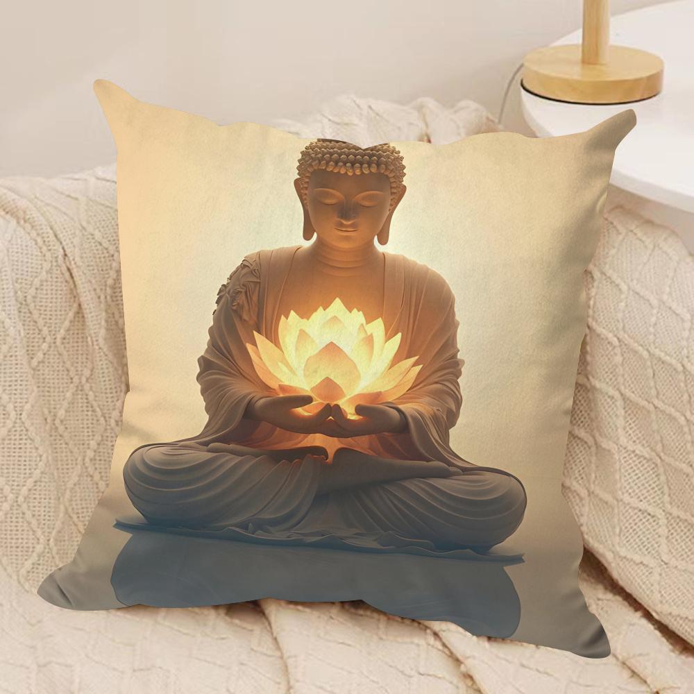 

Buddha statue and lotus Cushion Cover Silky Short Plush Sofa Pillow Cover Hidden Zipper Soft Dustproof Case for Home Decor 30cmx30cm